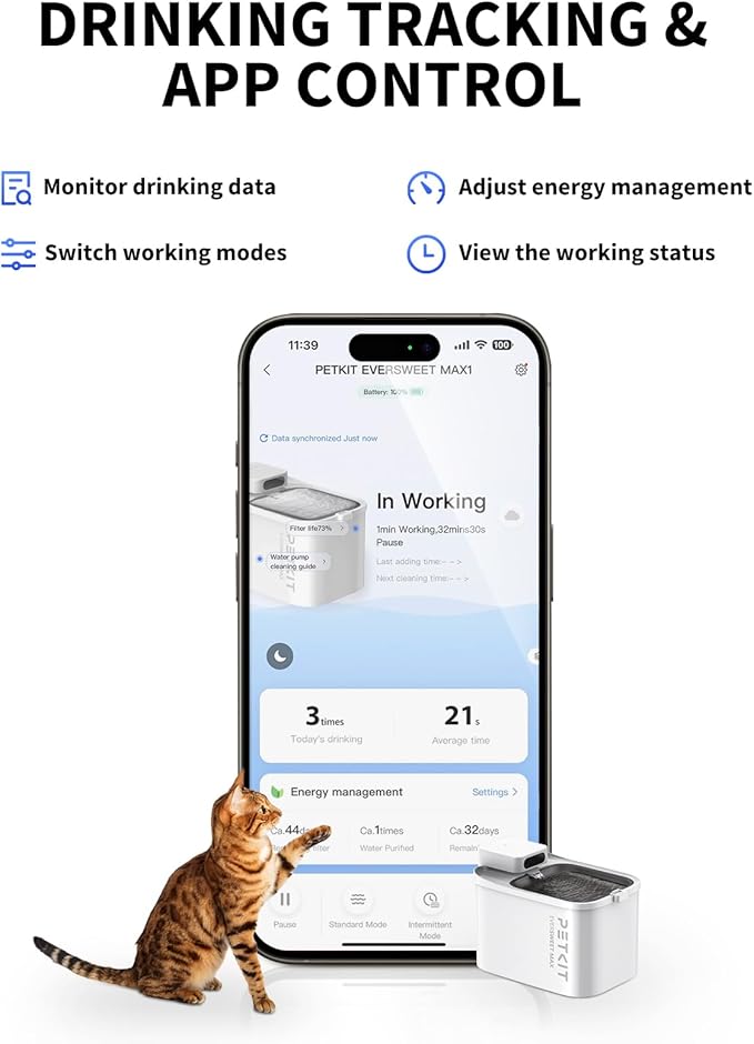 PETKIT EVERSWEET MAX Cordless Cat Water Fountain & Automatic Pet Feeder with Camera, 105 fl oz/3L Pet Water Fountain for Cats Dogs Inside, 2.4G WiFi Cat Dog Feeder