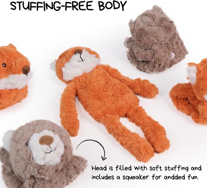 Stuffless Dog Toy, Interactive Dog Toys, Plush Puppy Squeaky Toy with Fox Design, Puppy Puzzle Toys Stress Release Game for Boredom, Crinkle Snuffle Puzzle for Small Medium and Large Dogs