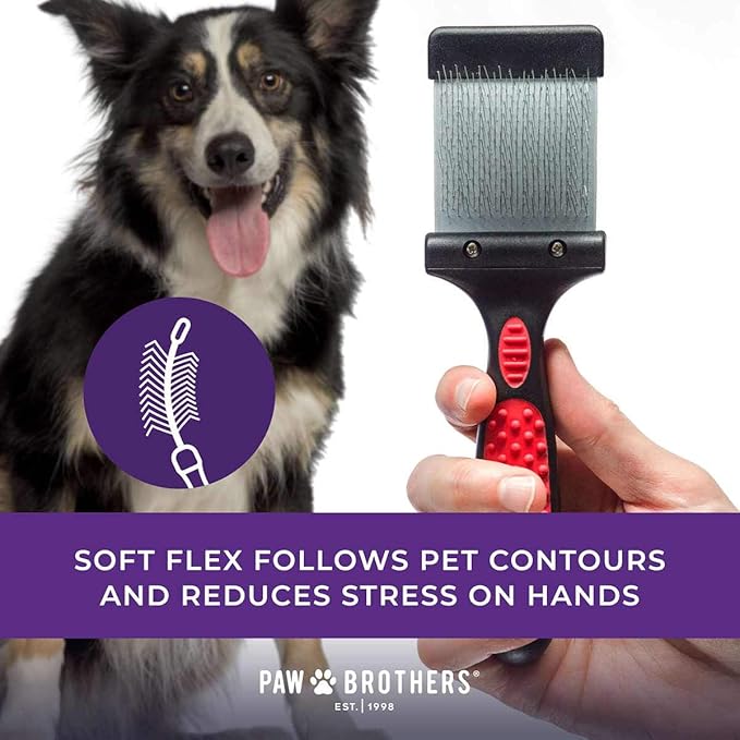Ryan's Pet Supplies Paw Brothers Double Sided Extra Firm Flex Slicker Brush, Professional Grade, Angled Stainless Steel Pins, Comfort Grip, Flexible Head, Extra Firm, Large