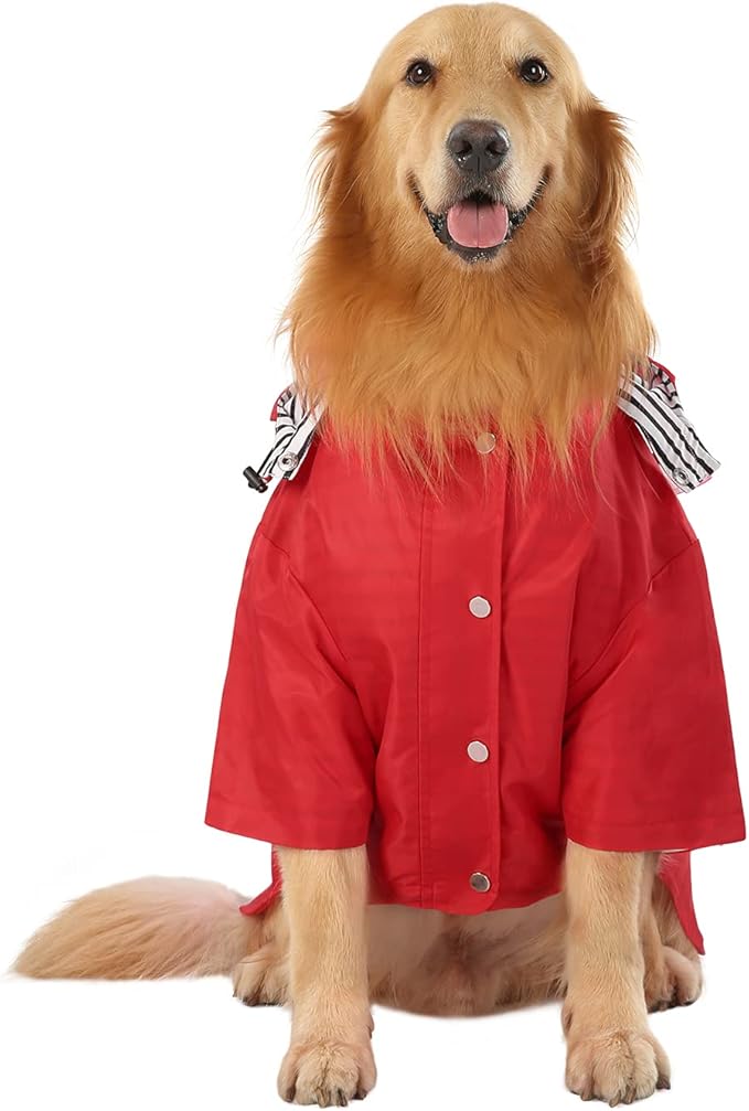 HDE Dog Raincoat Poncho Double Layer Zip Rain Jacket with Removable Hood, Leash Hole for Small to 3XL Dogs and Puppies Red - XL