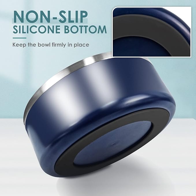 IKITCHEN Dog Bowl for Food and Water, 40 Oz Stainless Steel Pet Feeding Bowl, Durable Non-Skid Double Wall Insulated Heavy Duty with Rubber Bottom for Medium Large Sized Dogs (40 Ounces/5 Cup, Blue)