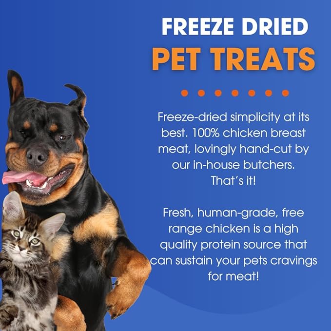 Freeze-Dried Chicken Strips for Dogs and Cats – Single Ingredient, Natural Raw Chicken Breast Treats – High Protein, Lean & Crunchy, Grain-Free