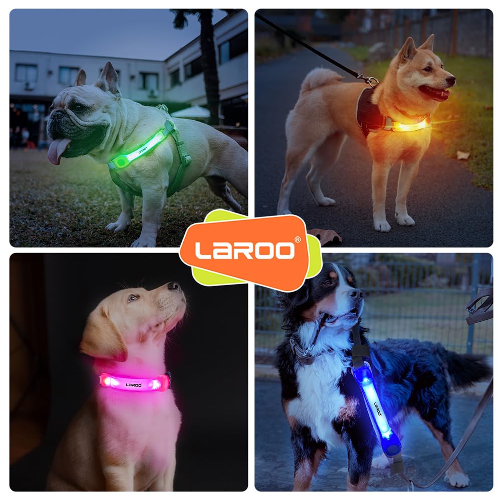 LaRoo Light Up Dog Collar with Nylon Stickers, Universal Glowing Collar Accessories for Leash Harness, Silicone Waterproof Dog LED Flashing Collar Night Outdoor Safety