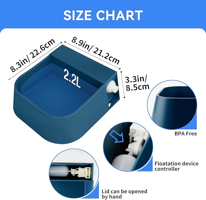 Enjoying Dog Water Bowl Dispenser Outdoor, 2L Auto Water Bowl for Dogs Cats Chicken Farm Animals, Large Size Waterer Feeder, Self Filling Livestock Water Trough, Self-Assembly