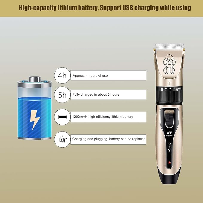 Dog Shaver Clippers, Pets Grooming Kit, Low Noise Rechargeable Cordless Hair Clippers for Small&Large Dogs Cats