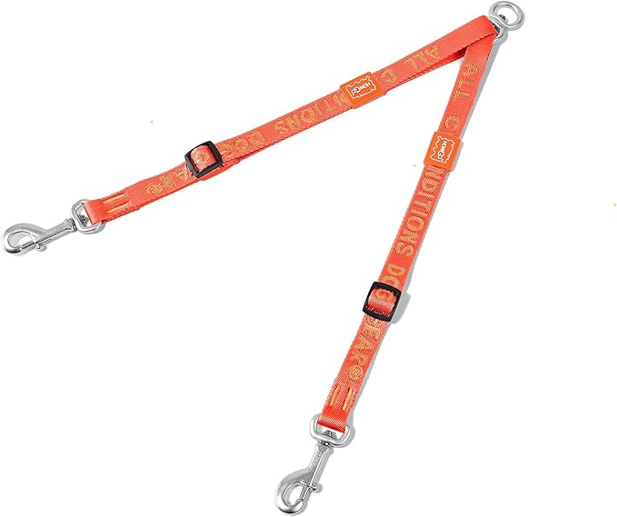 HOWGO Double Dog Leash, No Tangle 360° Swivel, Adjustable Two Padded Handles, Double Clip Dog Leash Coupler Splitter for Small and Medium Breeds (Orange, 2/3'' x 0.9 FT)