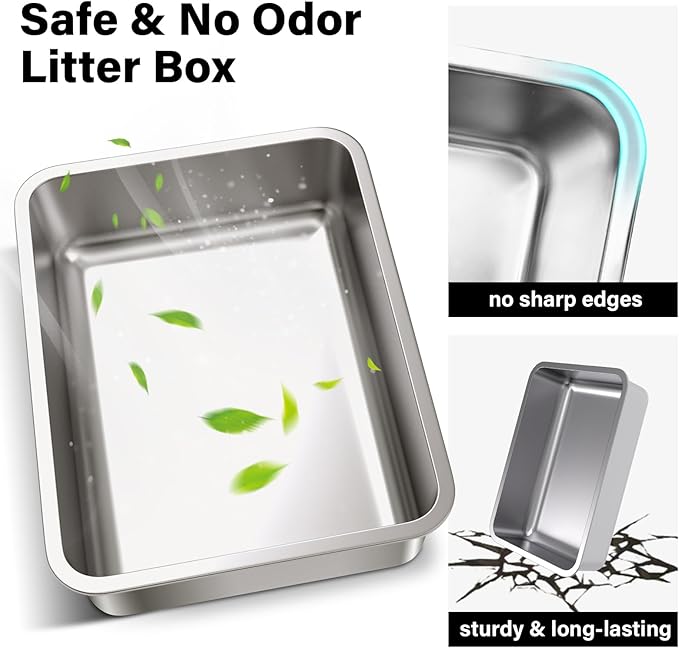 Stainless Steel Cat Litter Box 2Pack,Medium Metal Cat Litter Box,Steel Litterbox for Kitty or Rabbits, Easy to Clean,Non Stick, No Smell(17.7" L x 13.7" W x 6" H).