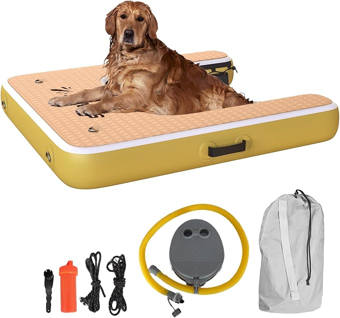 Inflatable Floating Dock for Lakes - (6' x 8’ and Dog Dock) - Large Floating Platform Lake Mat - Dog Water Ramp - Deck Floating Pad for Boats