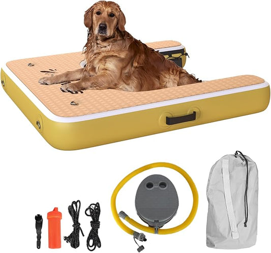 Inflatable Floating Dock for Lakes - (6' x 8’ and Dog Dock) - Large Floating Platform Lake Mat - Dog Water Ramp - Deck Floating Pad for Boats
