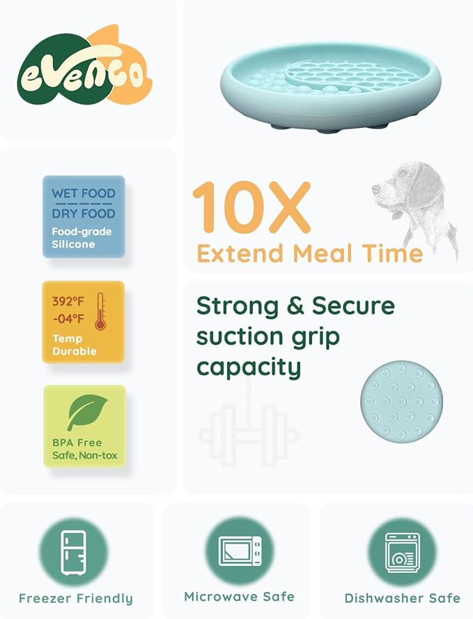 Lick Mat for Dogs, Silicone Slow Feeder Licking Mat with Non-Slip Suction Cups, Freeze-Friendly Lick Bowl for Enrichment Play, Anxiety Relief & Keeps Busy (6.0" x 1.0" Mint Green)