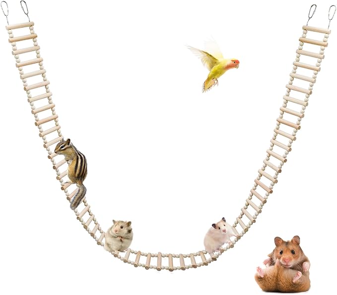 Rat Ladder Bridge Toy, Rat Climbing Toys, Natural Wooden Hamster Ladder Bridge Toy, Cage Accessories for Bird Parrot Cockatiel Sugar Gliders - 54 Steps - 74.6 x 3.14 Inch