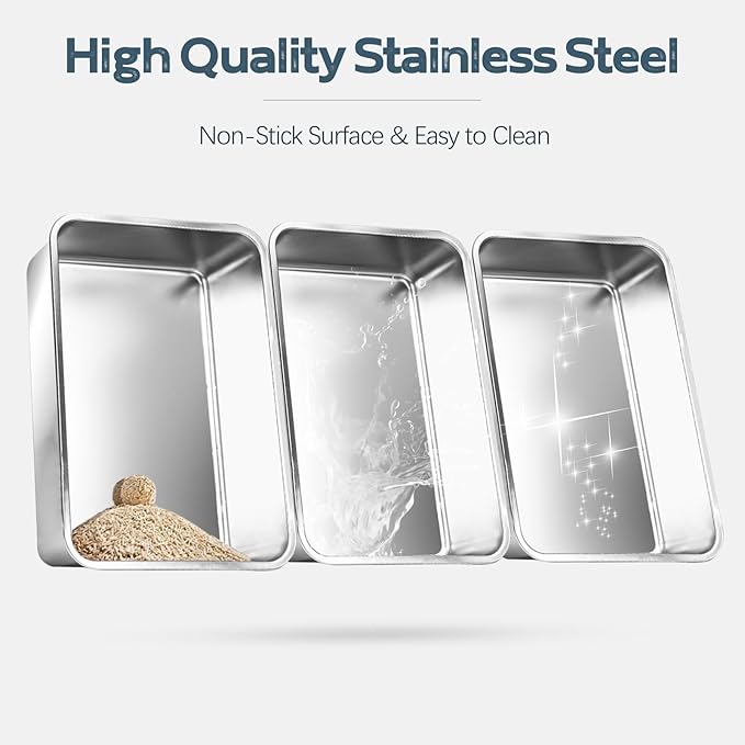 2 Pack Stainless Steel Litter Box, XL 22.9”x15”x 10.3” High Sided Metal Cat Litter Tray with Scoop, Filter Pedal for Anti-Splash, Odor-Free, Non-Sticky, Easy to Clean (Dark Grey&Light Grey)