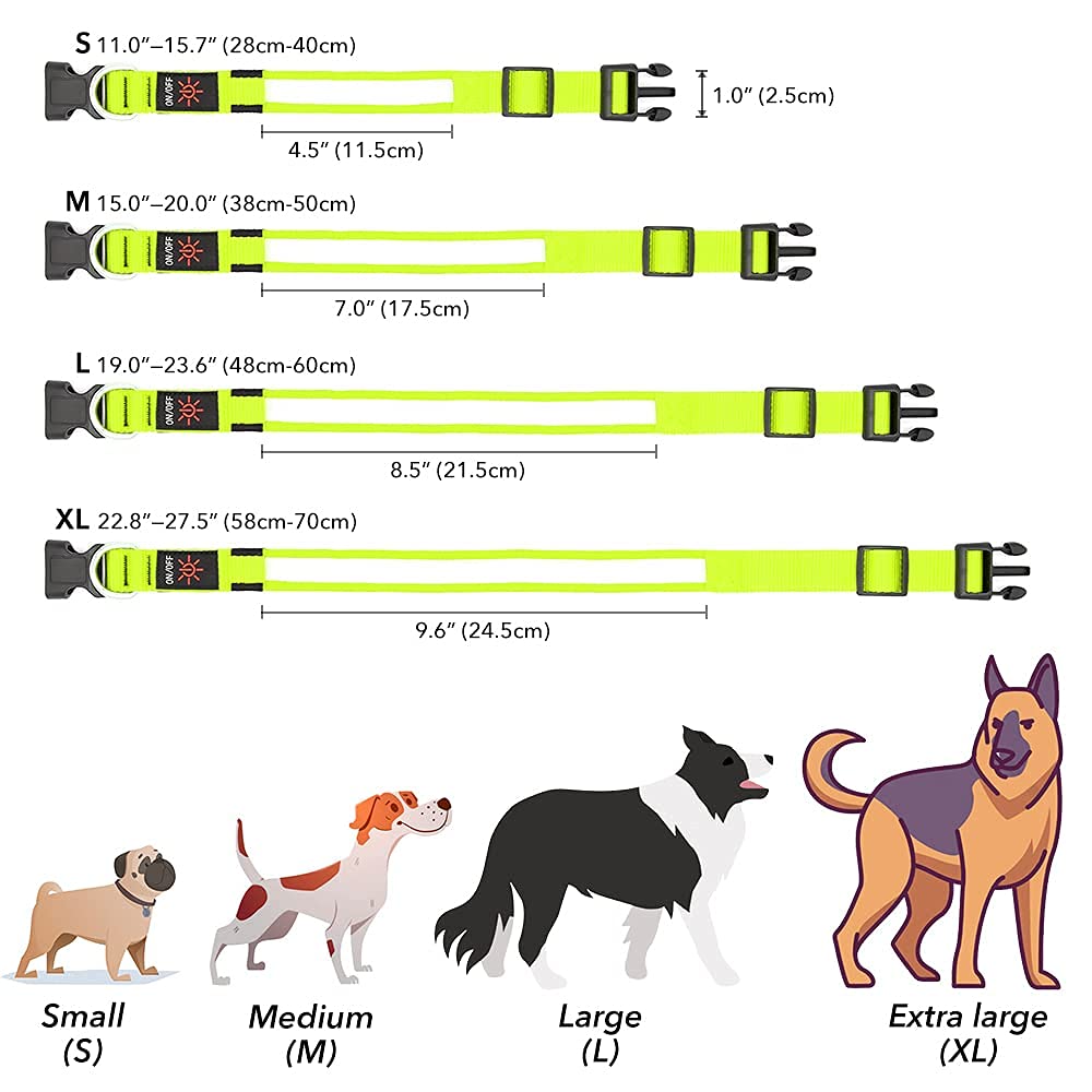 BSEEN Light Up Dog Collar, Rechargeable LED Dog Collar Reflective Pet Glow Collar Dog Lights for Night Walking (Neon Green, Medium)
