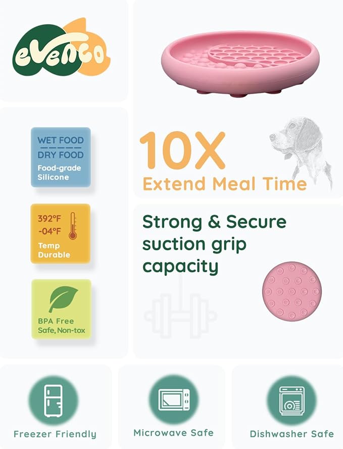 Lick Mat for Dogs, Silicone Slow Feeder Licking Mat with Non-Slip Suction Cups, Freeze-Friendly Lick Bowl for Enrichment Play, Anxiety Relief & Keeps Busy (6.0" x 1.0" Pink)