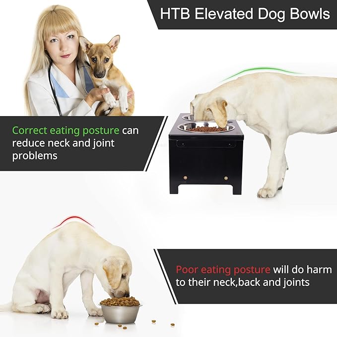 HTB Elevated Dog Bowls,Raised Dog Bowl Stand with 2 Stainless Steel Bowls,Elevated Raised Dog Bowls for Large Medium Small Sized Dogs