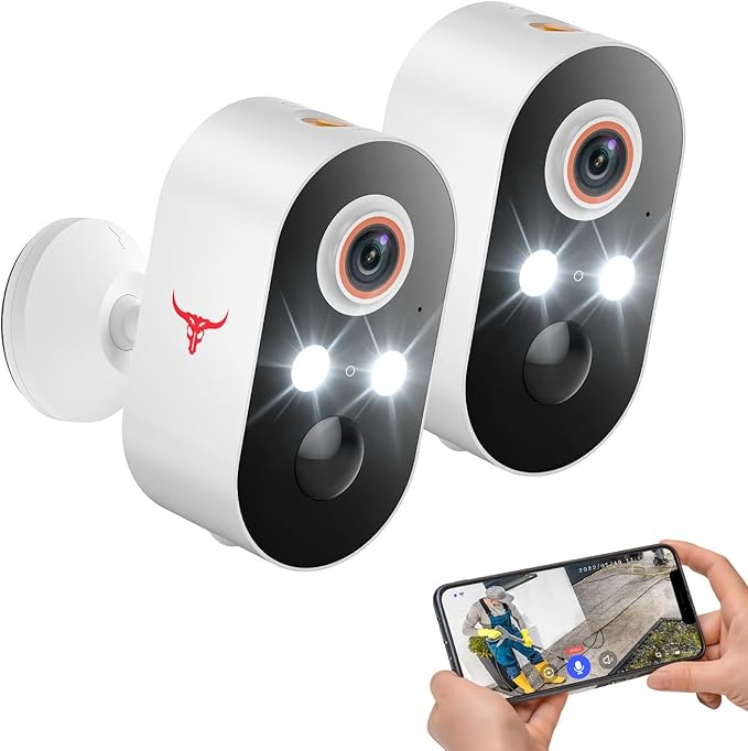 1080p Wireless Security Camera, 2.4GHz Wi-Fi Only, Color Night Vision, AI Human Detection, PIR Motion Detection, 2-Way Talk, Outdoor Surveillance Bullet Cam, No Solar Panel Included (2 Pack)