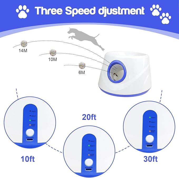 Dog Ball Thrower Launcher, Automatic Ball Launcher for Dogs, 3 Adjustable Distance Settings, Indoor OutdoorInteractive Toy, with 3 2.3-inch Balls, Small/Medium Sized Dog Thrower