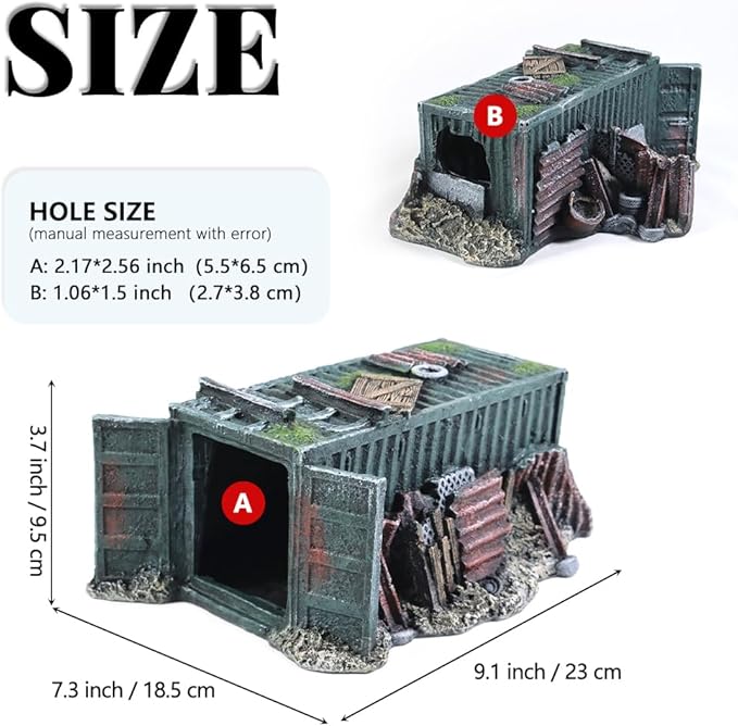 Fish Tank Decorations Container Aquarium Decor Sunken Ruins Betta Fish Tank Accessories witth Big Hole for Fish Sleep Rest Hide and Play