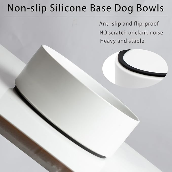 Large Dog Bowls, Non Slip Heavy Ceramic Dog Food and Water Bowl with Silicone Base, 8" Pet Feeding Bowl for Small, Medium, and Big Dogs (White, 8 Inches)