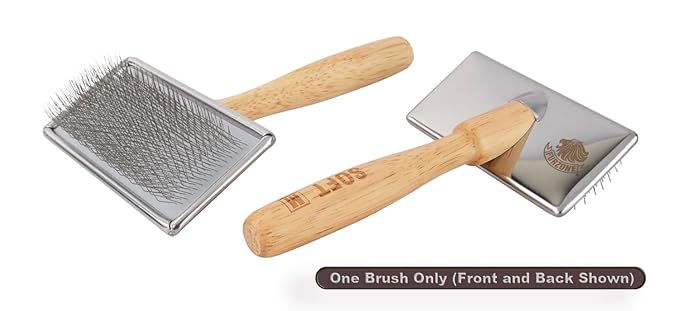 Wooden Slicker Brush - Stainless Steel Soft Pins for Pet Grooming (Size M)