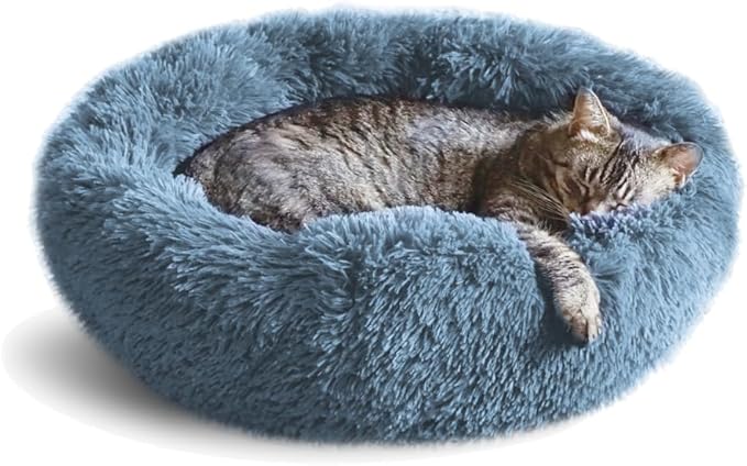 Whiskers & Friends Cat Bed, Cat Beds for Indoor Cats Washable, Orthopedic Soft Fluffy Round Calming Pet Bed for Small to Large Kitty Kittens & Dogs, Small Dog Beds & Furniture