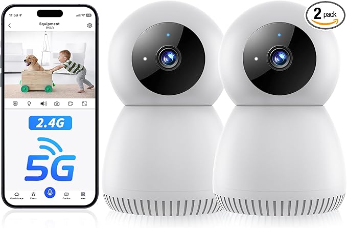 Indoor Camera 5G& 2.4GHz WiFi, 360 Pan/Tilt Cameras for Home Security, 1080P Baby/Pet Camera with Phone App Motion Detection, 2-Way Talk, Night Vision, Siren Alarm, Compatible with Alexa 2Pack