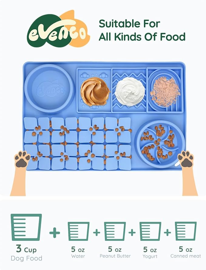 Slow Feeder Bowl for Dogs and Cats, Silicone Lick Mat & Snuffle Mat with Suction Cups - Interactive Puzzle Feeder, Slow Eating, Keep Busy and Reduce Vomiting (15.75" x 10.5" Light Blue)