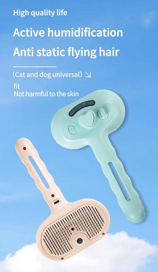 Pet Grooming Steam Brush, Pet Spray Hair Removal Comb, Anti-Static, Rechargeable, Comfortable Grip, for Dogs & Cats, Spray Hair Removal Comb, Steam Brush for Shedding & Grooming, Green