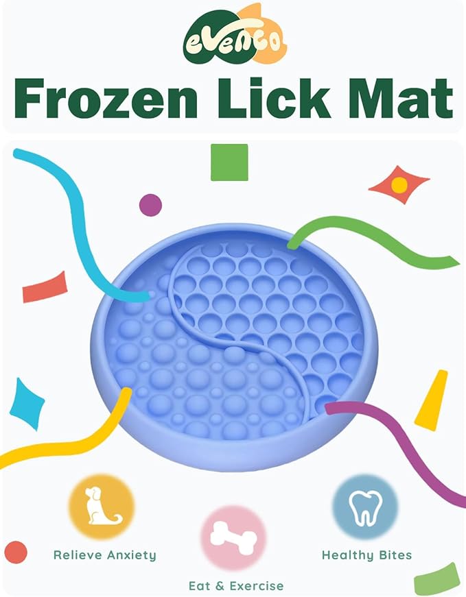 Lick Mat for Dogs, Silicone Slow Feeder Licking Mat with Non-Slip Suction Cups, Freeze-Friendly Lick Bowl for Enrichment Play, Anxiety Relief & Keeps Busy (6.0" x 1.0" Light Blue)