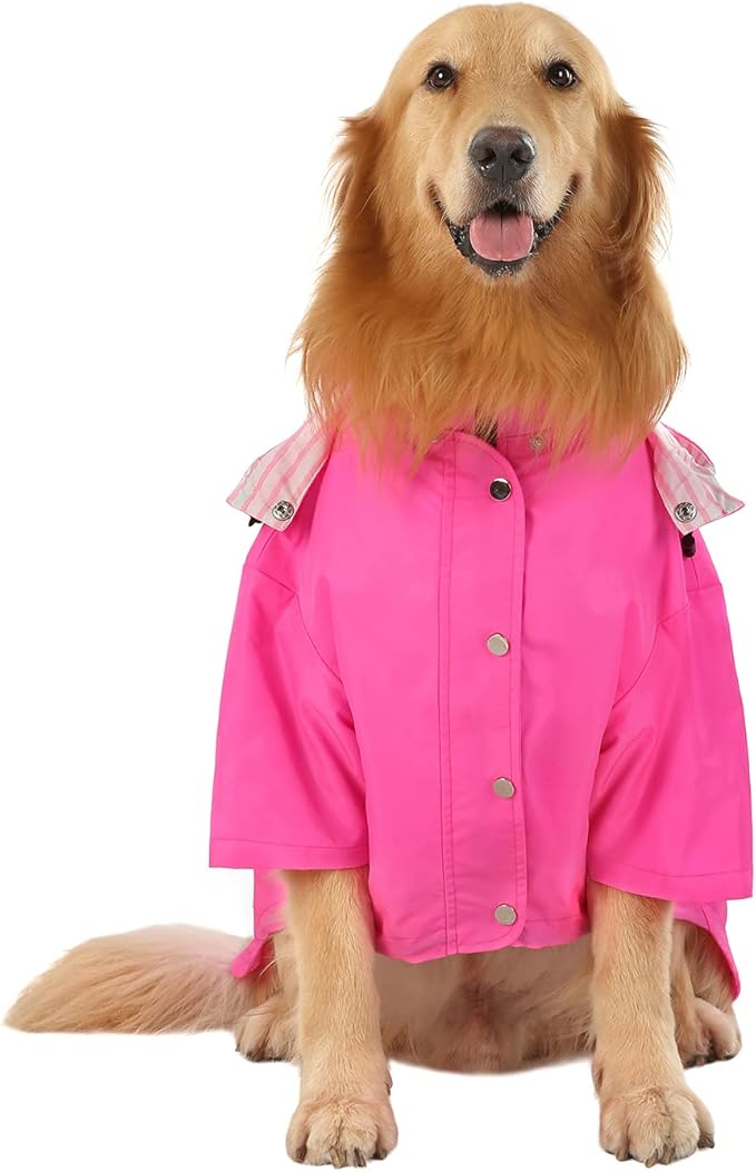 HDE Dog Raincoat Poncho Double Layer Zip Rain Jacket with Removable Hood, Leash Hole for Small to 3XL Dogs and Puppies Pink - XL