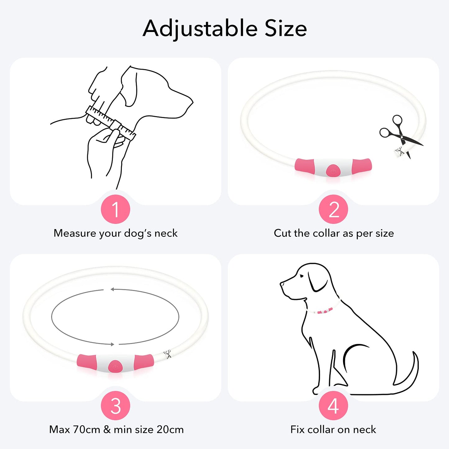 Colaseeme LED Dog Collar, Light Up Dog Collar 1 Count USB Rechargeable TPU Glow Safety Dog Necklace Light, Dog Lights for Small Medium Large Dogs, Please Do Not Use Fast Charging (Pink)