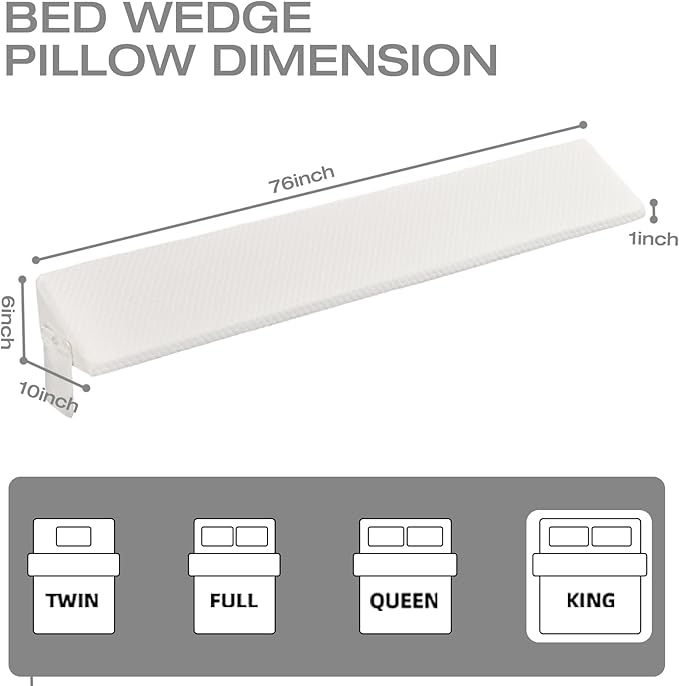 King Size Bed Wedge Pillow Gap Filler/Headboard, Long Triangle Edge Corner Pillows for Bed Gap Filler King Couch Dorm Apartment Home Essentials 10x6x76in, Dense Foam, Pockets, Prevents Things Drops