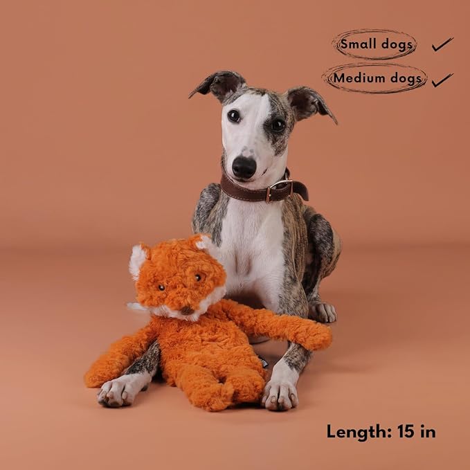 Stuffless Dog Toy, Interactive Dog Toys, Plush Puppy Squeaky Toy with Fox Design, Puppy Puzzle Toys Stress Release Game for Boredom, Crinkle Snuffle Puzzle for Small Medium and Large Dogs