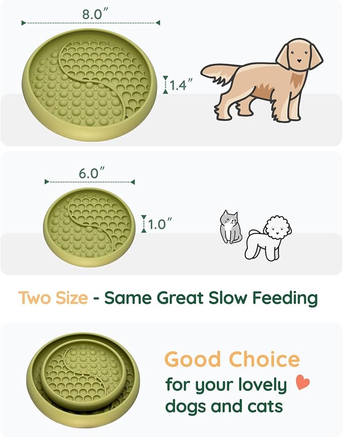 Lick Mat for Dogs, Silicone Slow Feeder Licking Mat with Non-Slip Suction Cups, Freeze-Friendly Lick Bowl for Enrichment Play, Anxiety Relief & Keeps Busy (8.0" x 1.4" Green)
