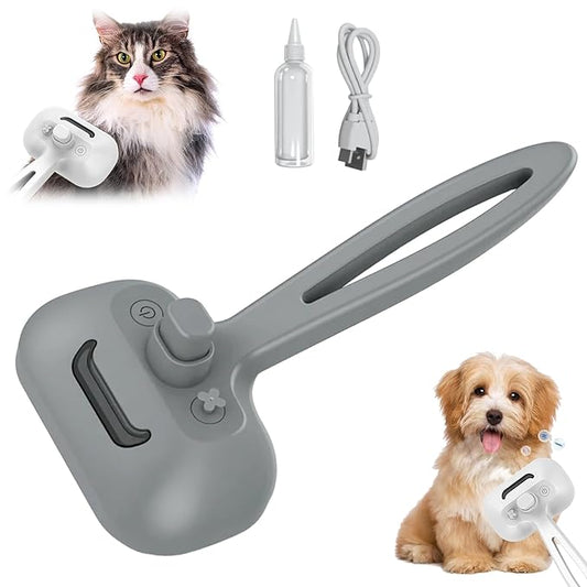 Comb for Cats Dogs, Cat Steam Brush, 3-in-1 Spray Hair Removal Comb for Shedding & Grooming, Effective Pet Brush for Indoor Cats (Gery)