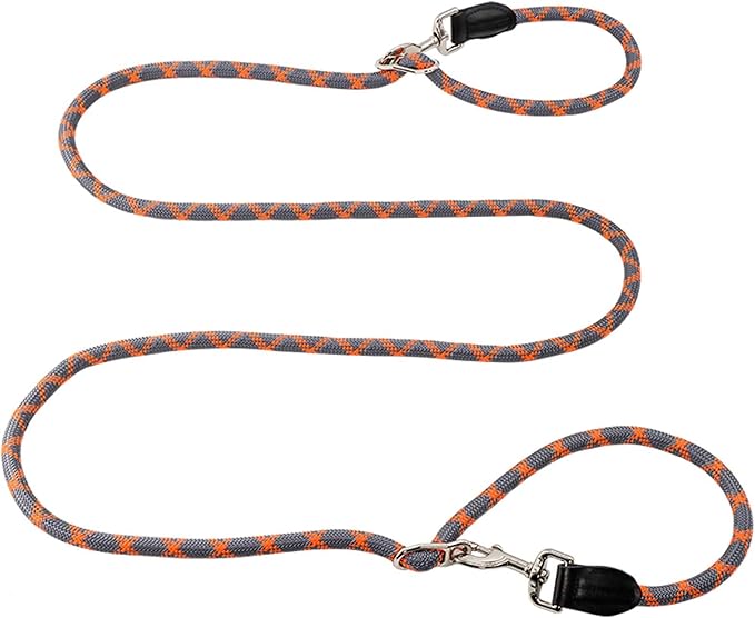 Hands Free Dog Leash(8.5ft), 8 in 1 Multifunction Nylon Double Leash for Dogs,1.2cm Dog Training Leash with Reflective Stitching, Adjustable Waist Dog Leash Fits all Waist for Medium Large Dogs-Orange