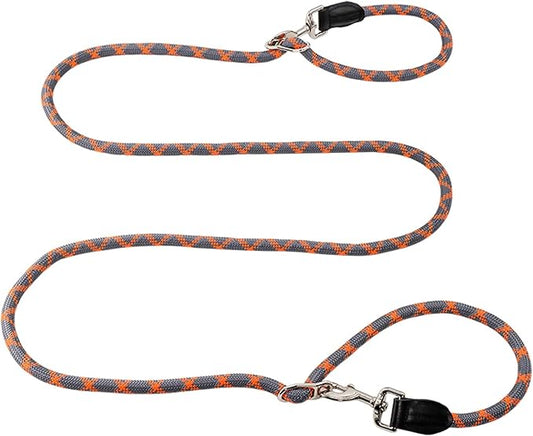 Hands Free Dog Leash(8.5ft), 8 in 1 Multifunction Nylon Double Leash for Dogs,1.2cm Dog Training Leash with Reflective Stitching, Adjustable Waist Dog Leash Fits all Waist for Medium Large Dogs-Orange