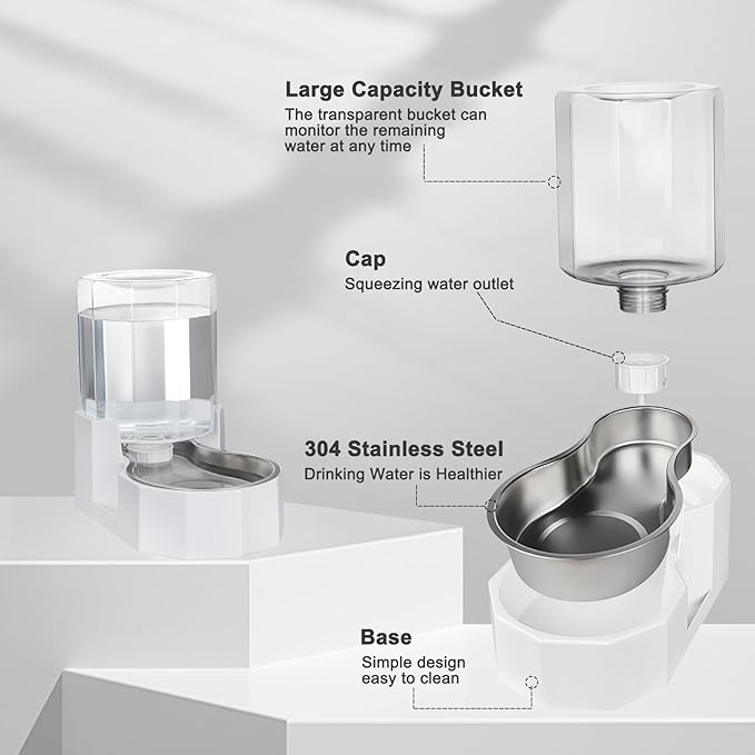 Sfozstra Gravity Water Bowl Dispenser : Automatic 4L White Cat Stainless Steel Feeder Without Filters for Pets Indoor/Outdoor by Owners
