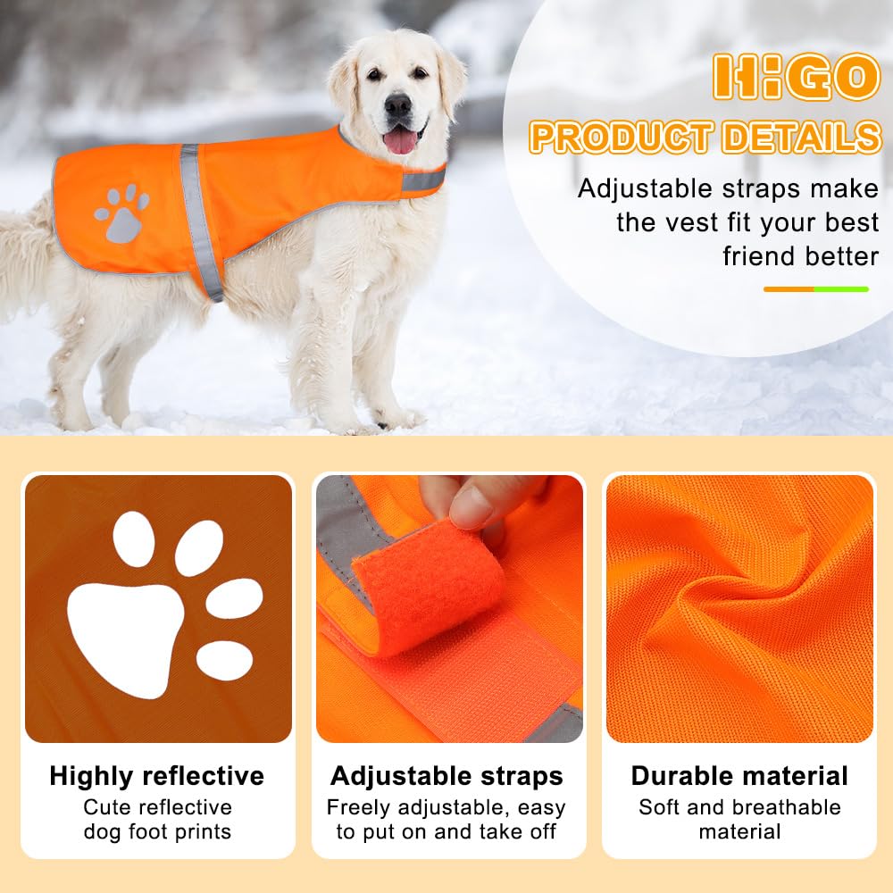HIGO Reflective Dog Vest - Breathable Dog Safety Jacket, High Visibility Dog Hunting Vest, Adjustable Dog Coat for Outdoor Walking Jogging Camping (Orange, Small)