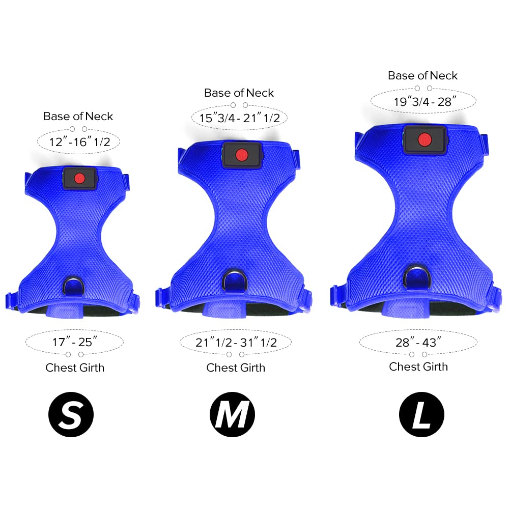 Flashseen LED Dog Harness, Lighted Up USB Rechargeable Pet Harness, Illuminated Reflective Glowing Dog Vest Adjustable Soft Padded No-Pull Suit for Small, Medium, Large Dogs (Blue, L)