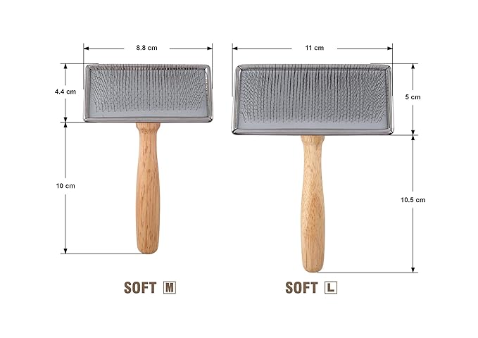 Wooden Slicker Brush - Stainless Steel Soft Pins for Pet Grooming (Size M)