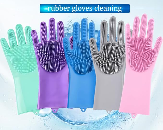 5 pairs Silicone Dishwashing & Pet Grooming Gloves - 2-in-1 Heat Resistant Gloves with High-Density Teeth, Enhanced Five Finger Design for Bathing, Cleaning Dishes, Cars, Dogs & Cats