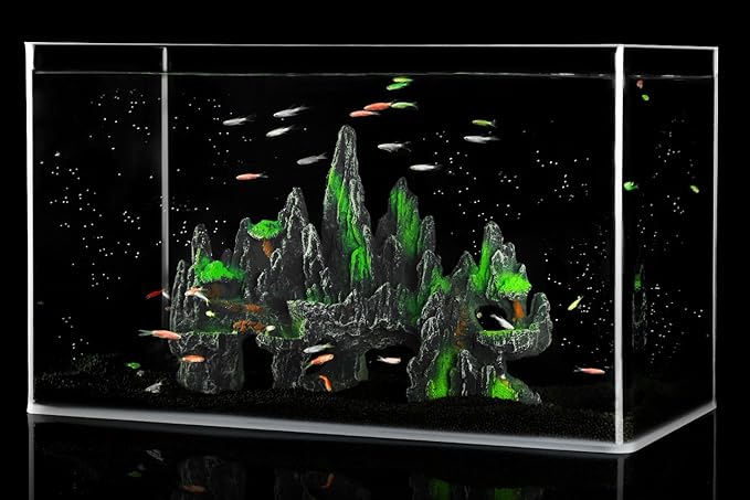 IBWell Aquarium Ornament Rock Cave Landscape, Artificial Mountain Hill View Stone with Moss, Fish Tank Decoration