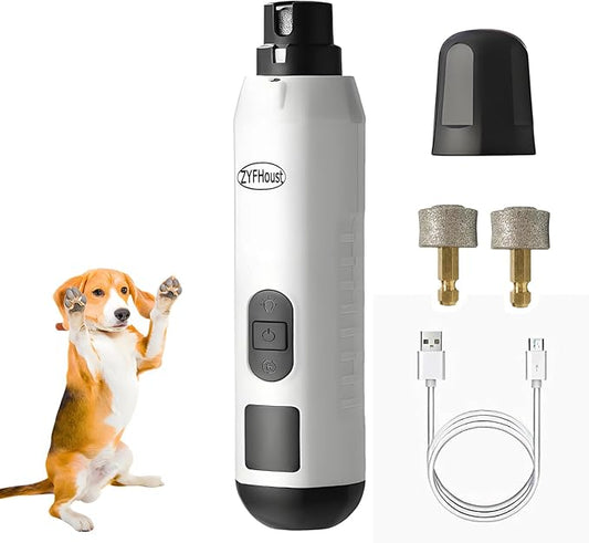 Dog Nail Trimmers, Professional Electric Dog Nail Grinder, Silent Groom Pro Nail Grinder Quiet with 2 LED Lights, 2 Grinding Wheels for Large Medium Small Dogs and Cat (White)