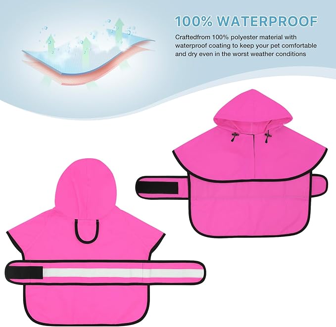 Hooded Dog Raincoat - Reflective Dog Rain Jacket Lightweight Rain Coat for Small Medium Large Dogs (XX-Large, Pink)