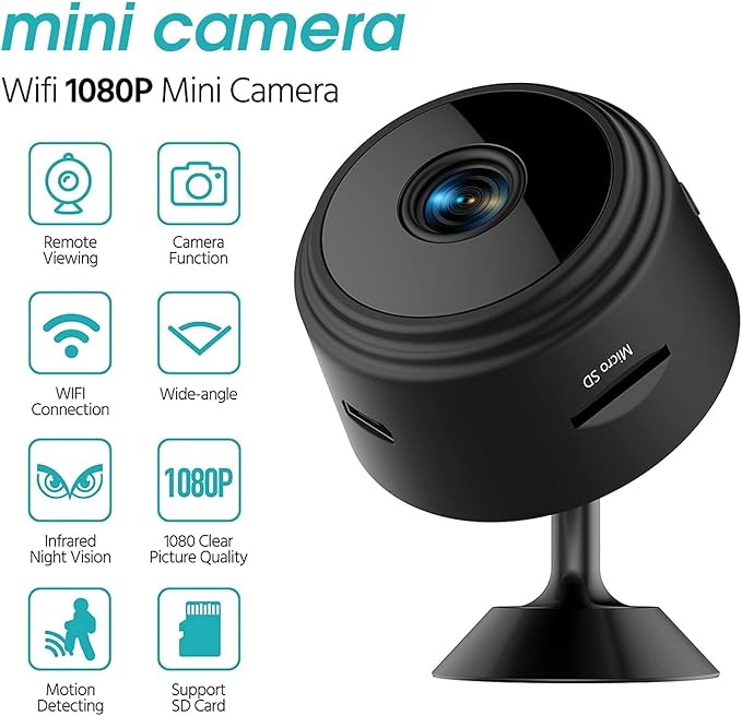 Hidden Cameras - Spy Cam - WiFi 1080P HD Camera with Motion Detection and Night Vision, Phone App Alerts for Indoor/Outdoor Wireless Surveillance, Baby,Car & Pet Monitoring Black (Exclude SD Card)