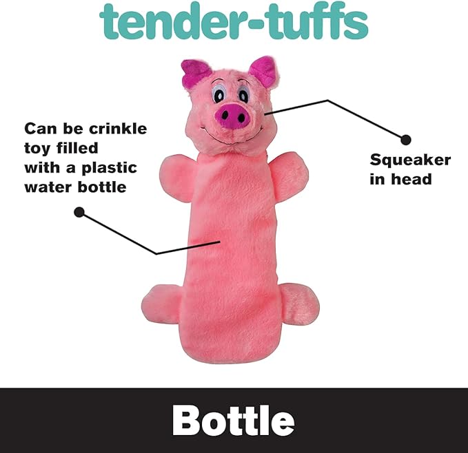 SmartPetLove Snuggle Puppy Tender Tuffs - Water Bottle Cruncher with Puncture Resistant Squeaker - Pig Bottle Cover Dog Toy