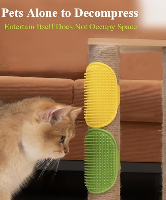 4 Pieces Cat Self Groomer Cat Brushes Silicone Cat Combs for Indoor Cat Corner Cat Face Scratcher Adjustable Cat Massager (Green+Yellow)