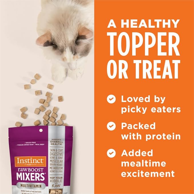 Instinct Raw Boost Mixers, Freeze Dried Cat Food Toppers with Functional Ingredients, Grain Free, Real Beef - Multivitamin for Adults, 5.5 oz Bag