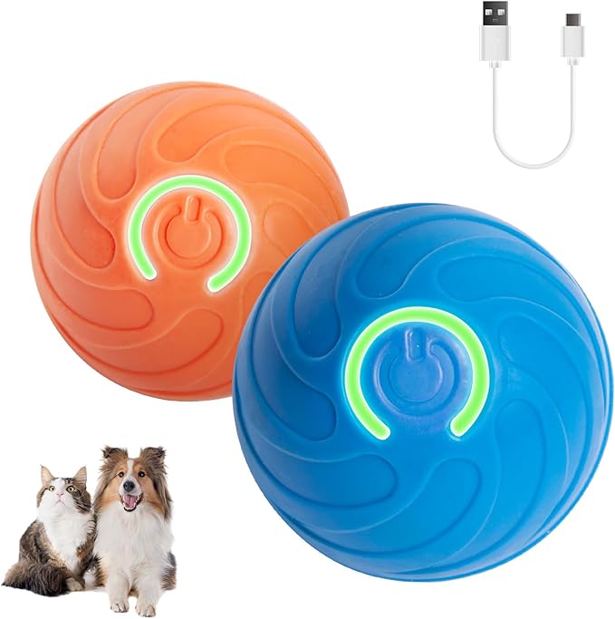 Interactive Dog Toy Ball for Indoor, Automatically Moving, Bouncing Ball Toy, USB-C Rechargeable (Blue+Orange)